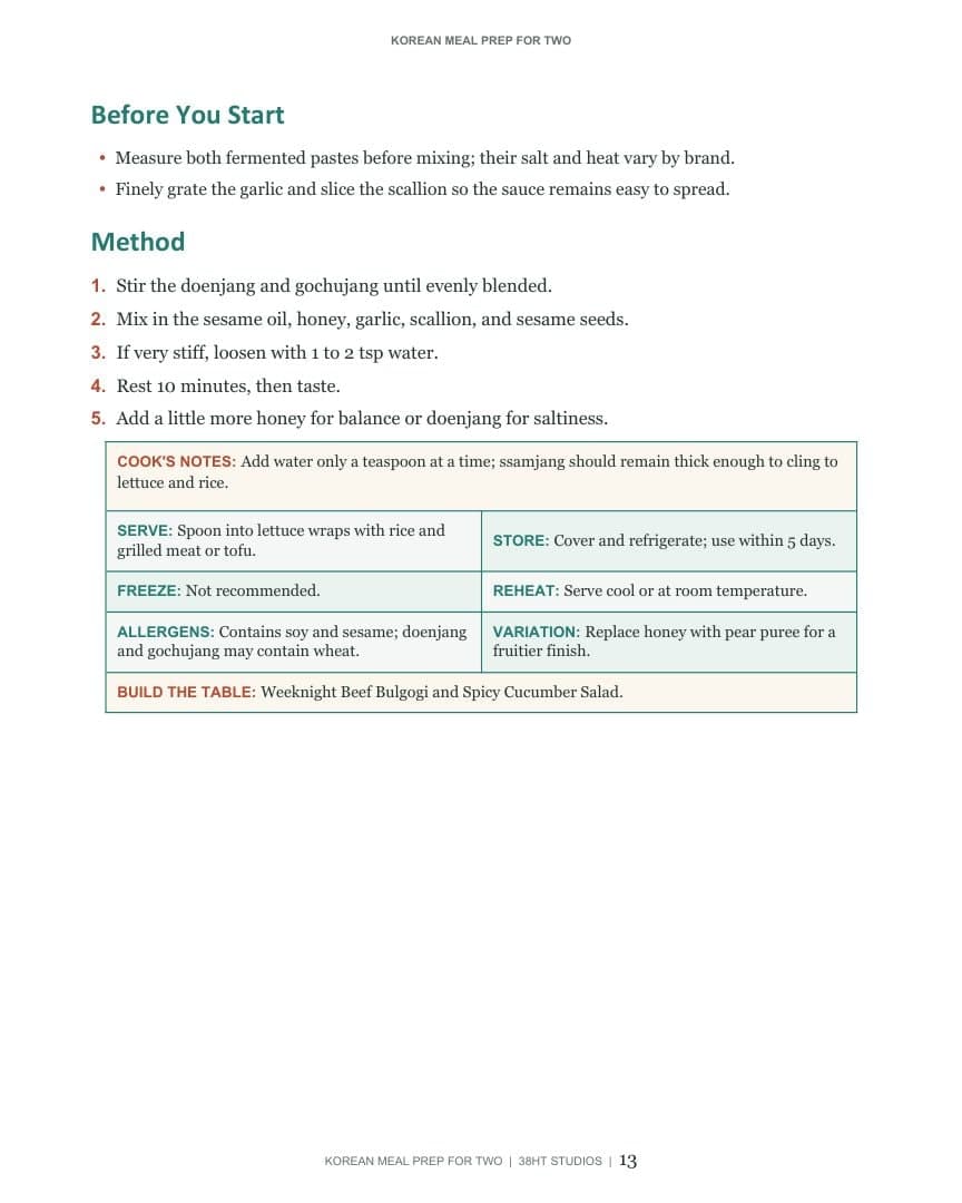 Korean Meal Prep for Two Cookbook interior page 13