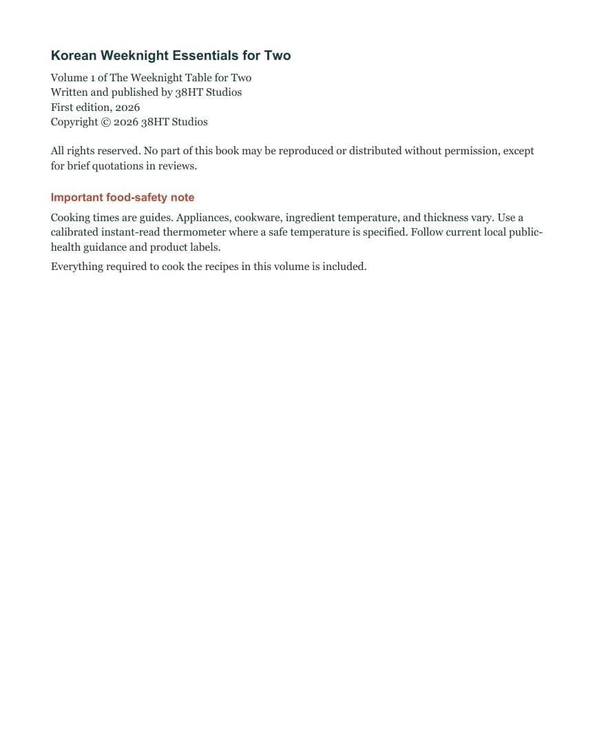 Korean Weeknight Essentials for Two Cookbook: Volume 1 interior page 2