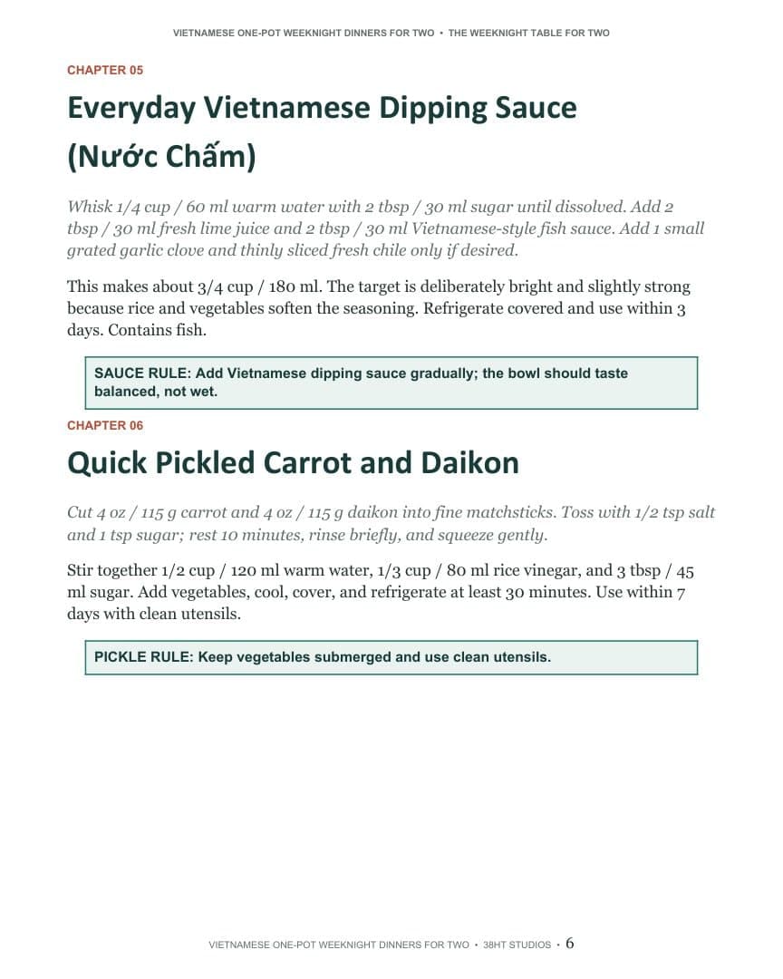 Vietnamese One Pot for Two Cookbook interior page 6