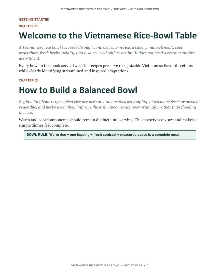 Vietnamese Rice Bowls for Two Cookbook interior page 4