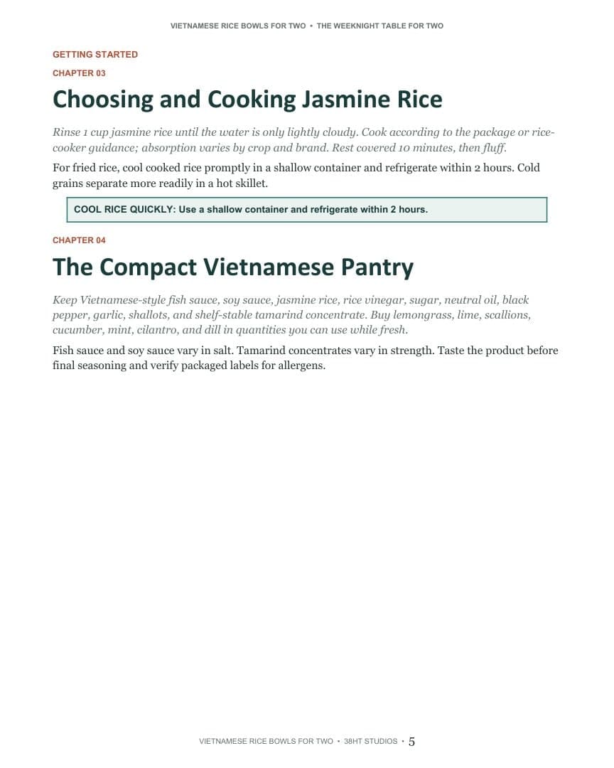 Vietnamese Rice Bowls for Two Cookbook interior page 5
