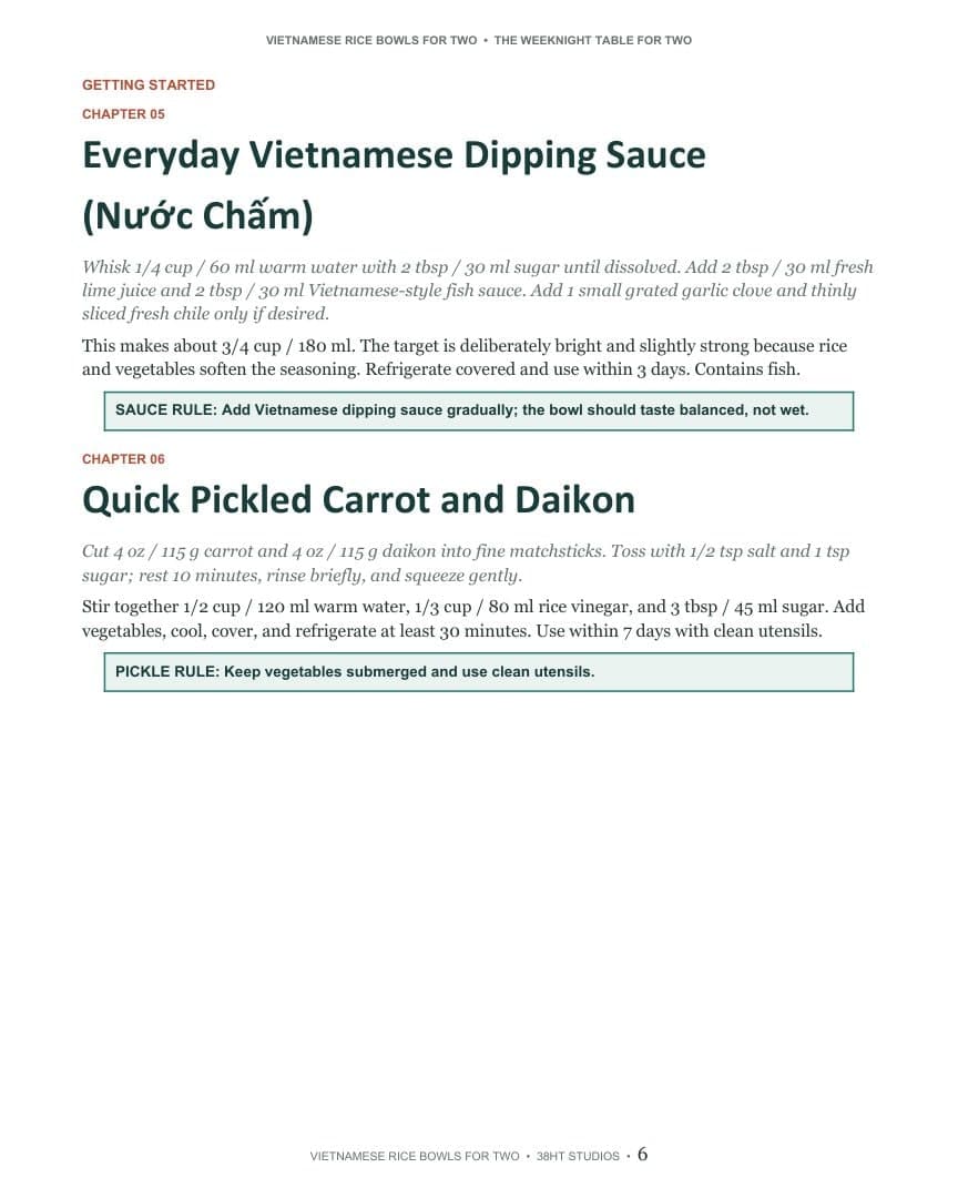Vietnamese Rice Bowls for Two Cookbook interior page 6