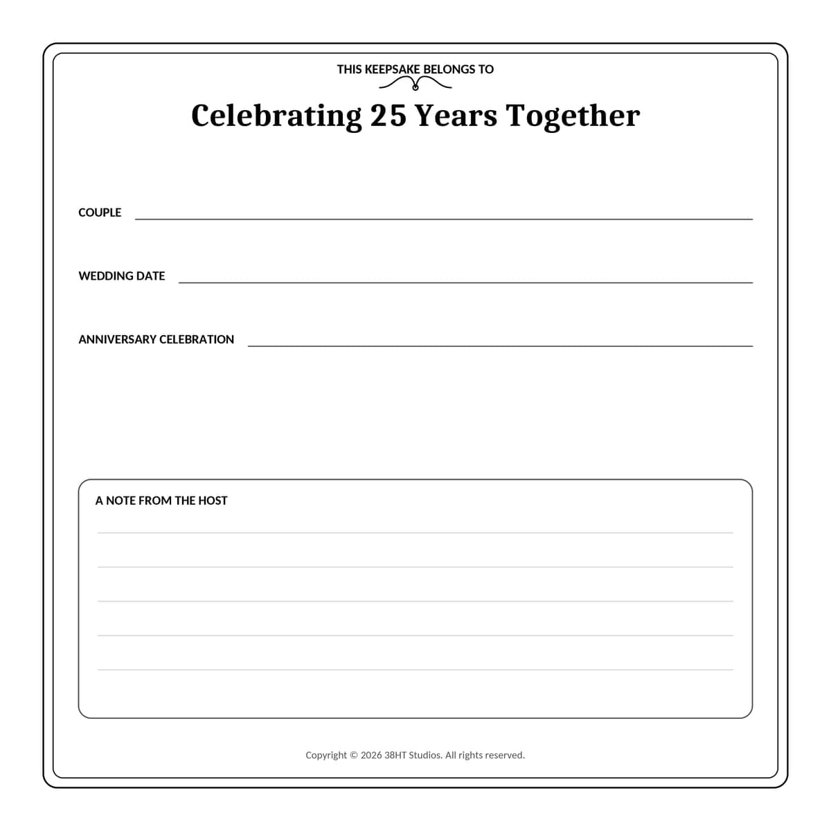 25th Wedding Anniversary Guest Book & Memory Keepsake interior line art 2