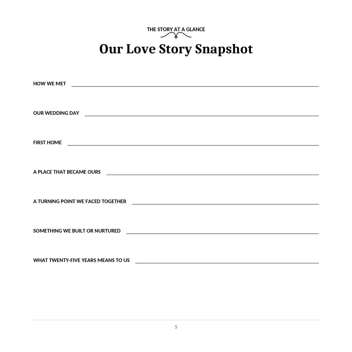 25th Wedding Anniversary Guest Book & Memory Keepsake interior line art 5