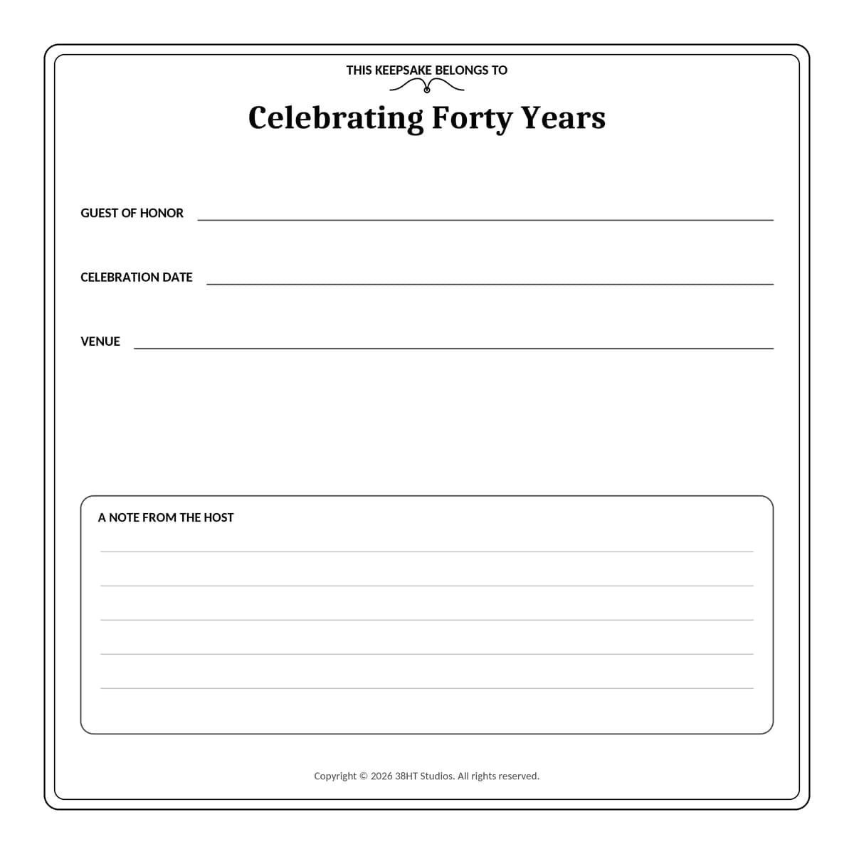 40th Birthday Guest Book & Memory Keepsake interior line art 2