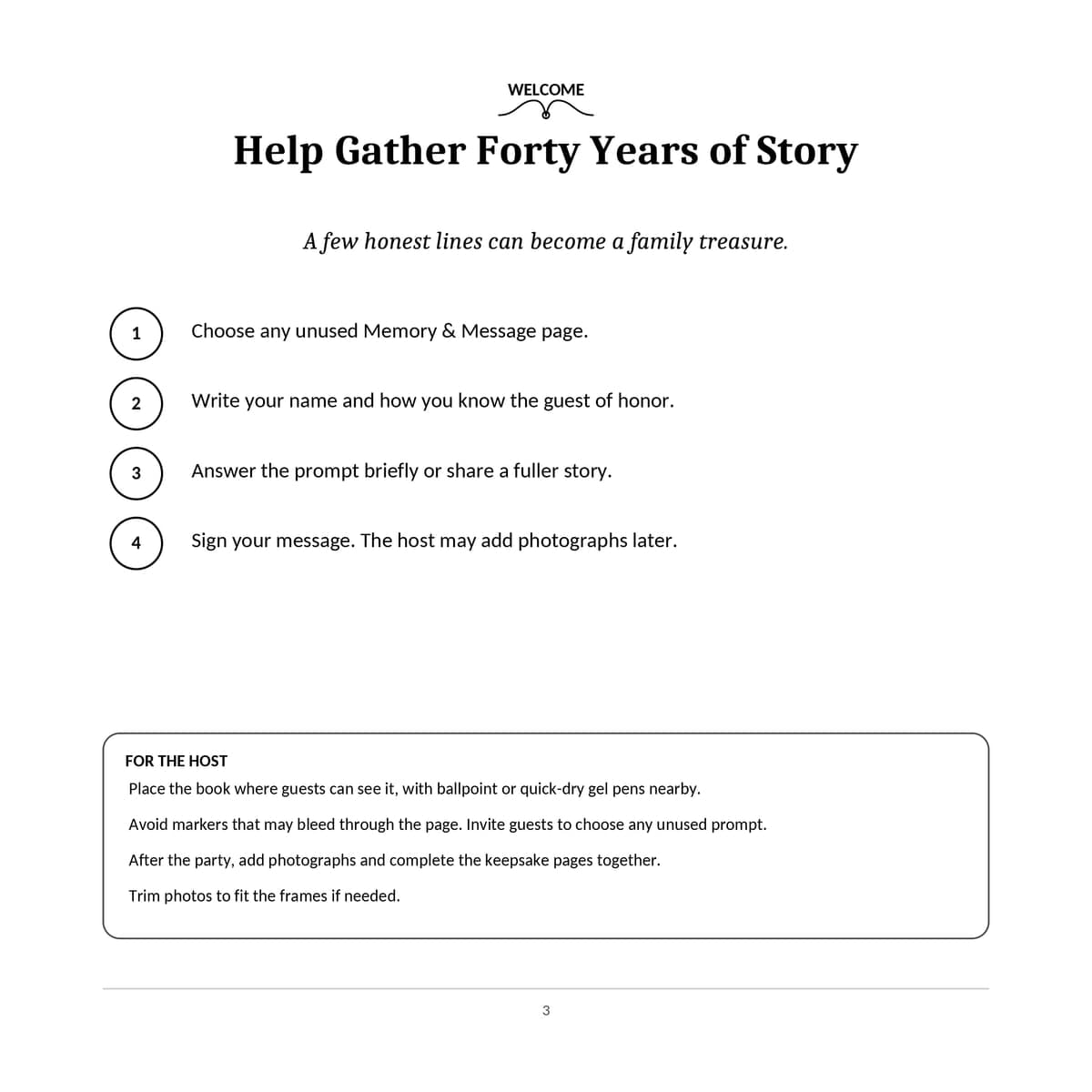 40th Birthday Guest Book & Memory Keepsake interior line art 3