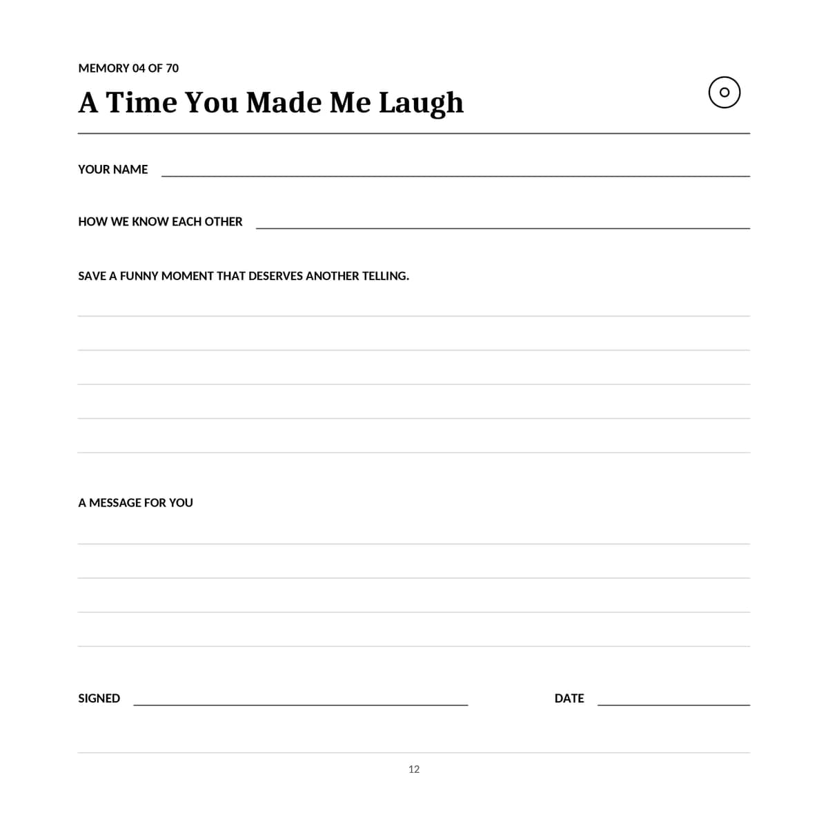 70th Birthday Guest Book interior line art 12