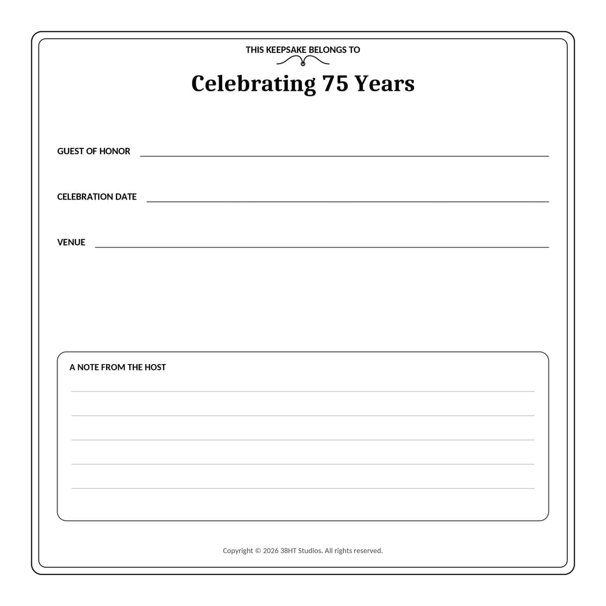 75th Birthday Guest Book & Memory Keepsake interior line art 2