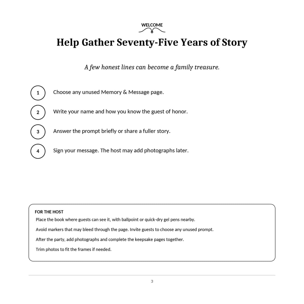 75th Birthday Guest Book & Memory Keepsake interior line art 3