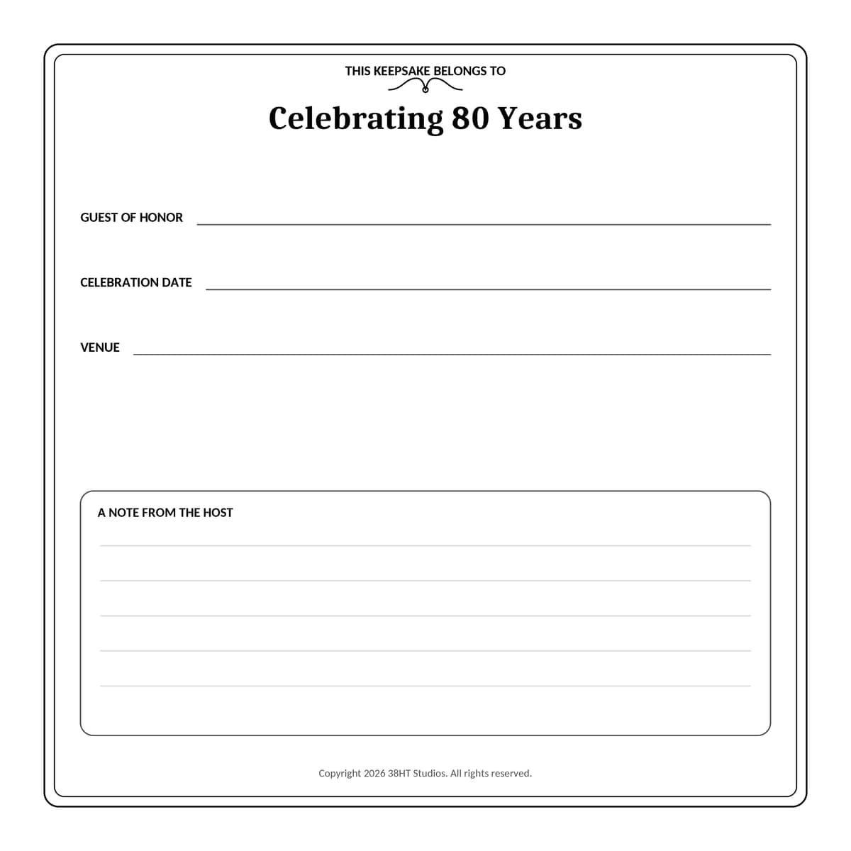 80th Birthday Guest Book interior line art 2