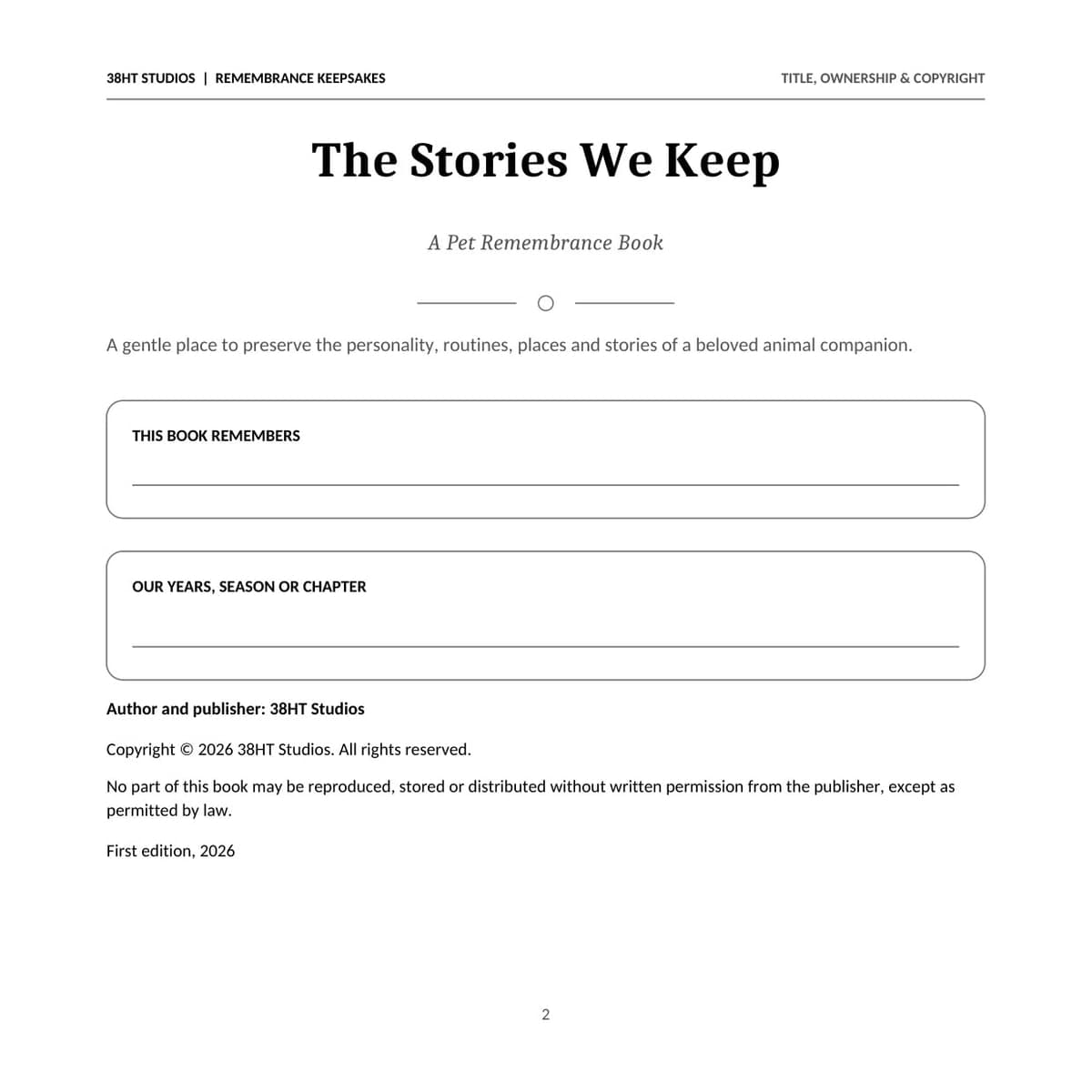 The Stories We Keep - A Pet Remembrance Book interior page 2