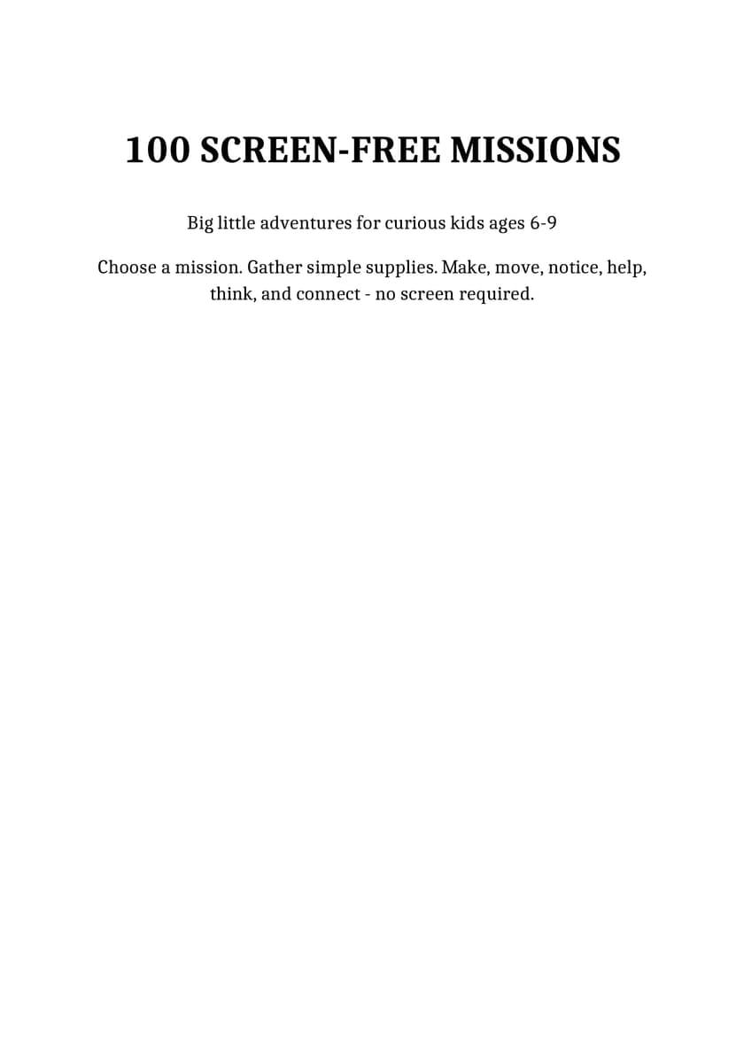 100 Screen-Free Missions for Kids interior line art 1