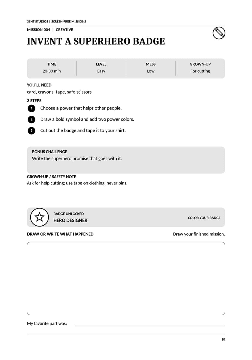 100 Screen-Free Missions for Kids interior line art 10