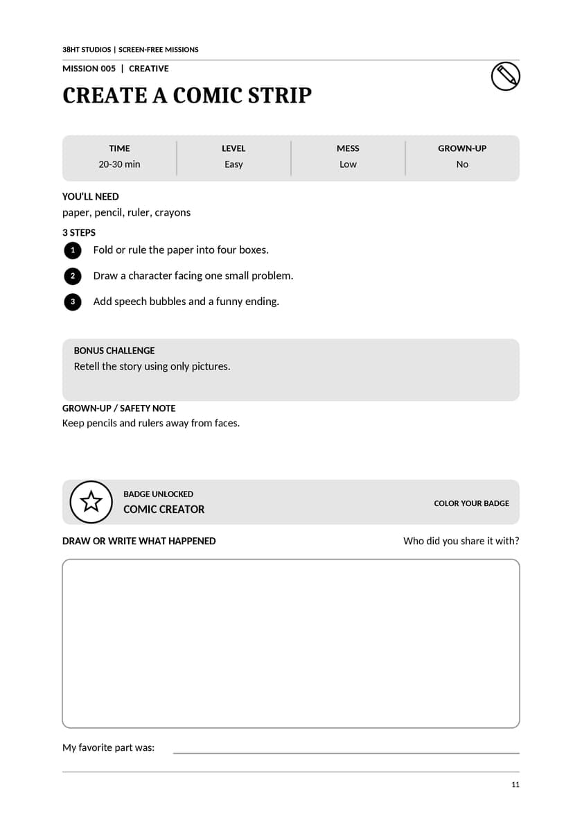 100 Screen-Free Missions for Kids interior line art 11