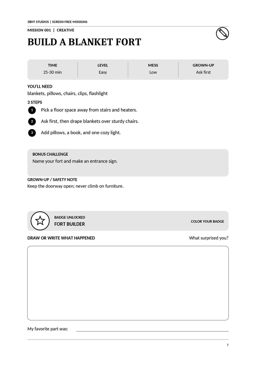 100 Screen-Free Missions for Kids interior line art 7