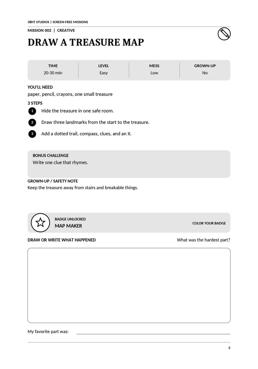 100 Screen-Free Missions for Kids interior line art 8