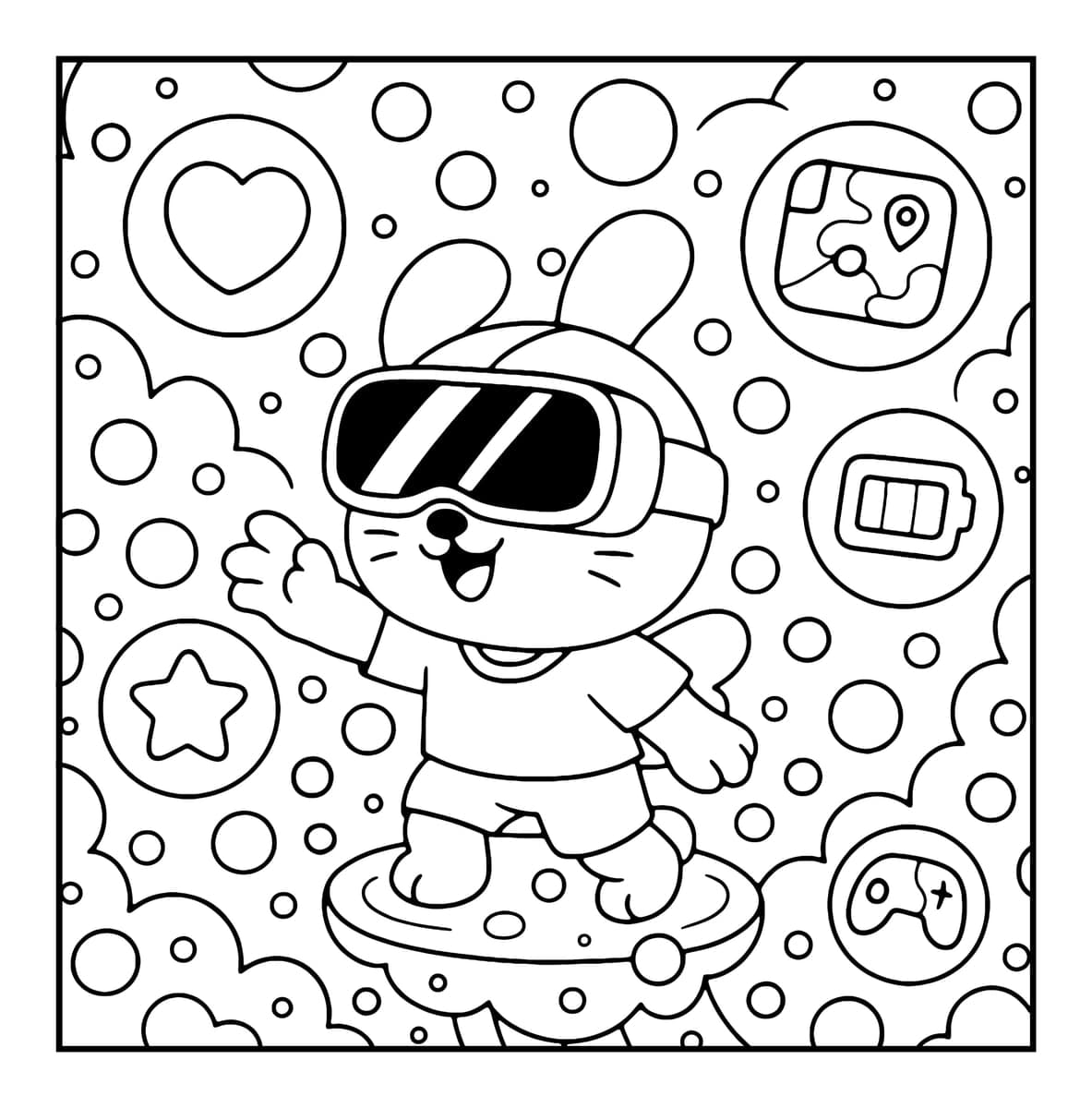 Bubble Tech Show Coloring Book interior line art 1