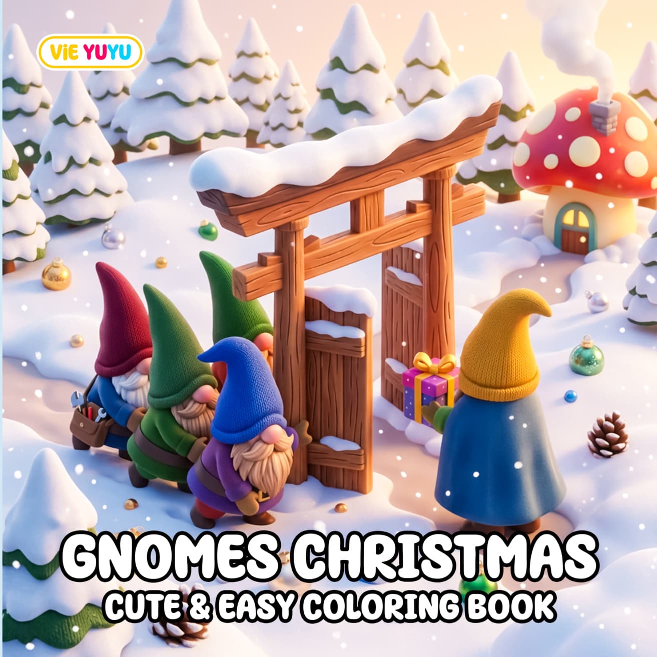 Gnomes Christmas Cute & Easy Coloring Book cover