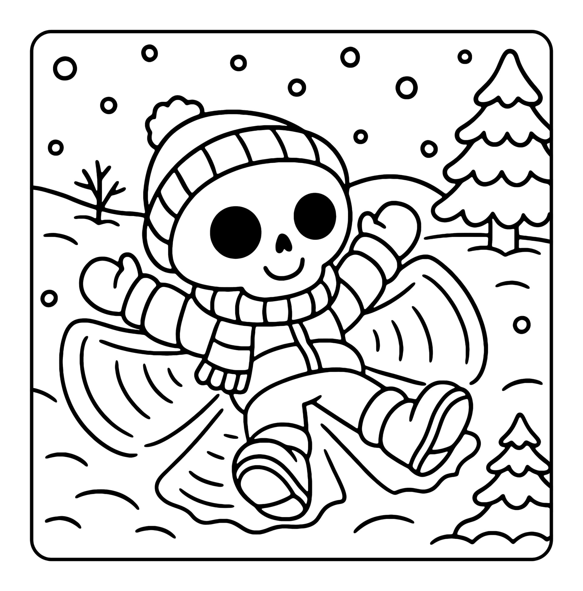 Skeleton Winter Vibes Coloring Book interior preview 1