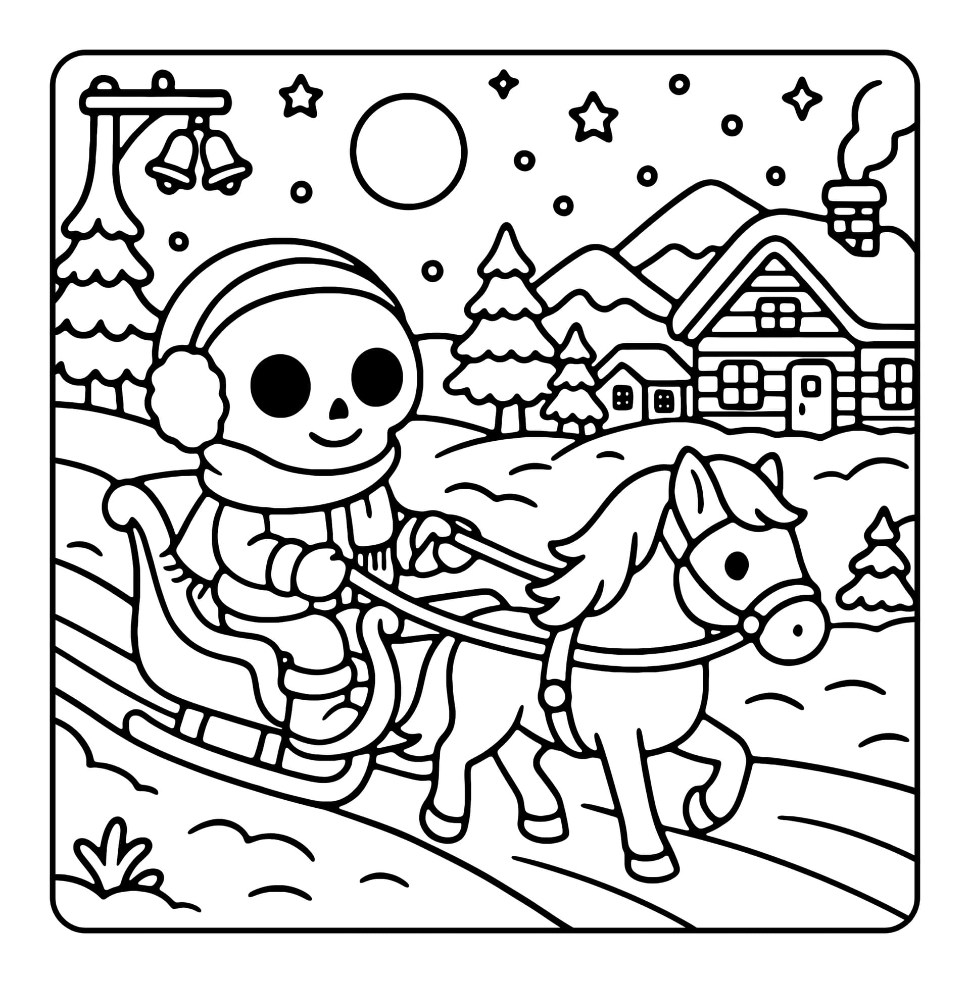 Skeleton Winter Vibes Coloring Book interior preview 2