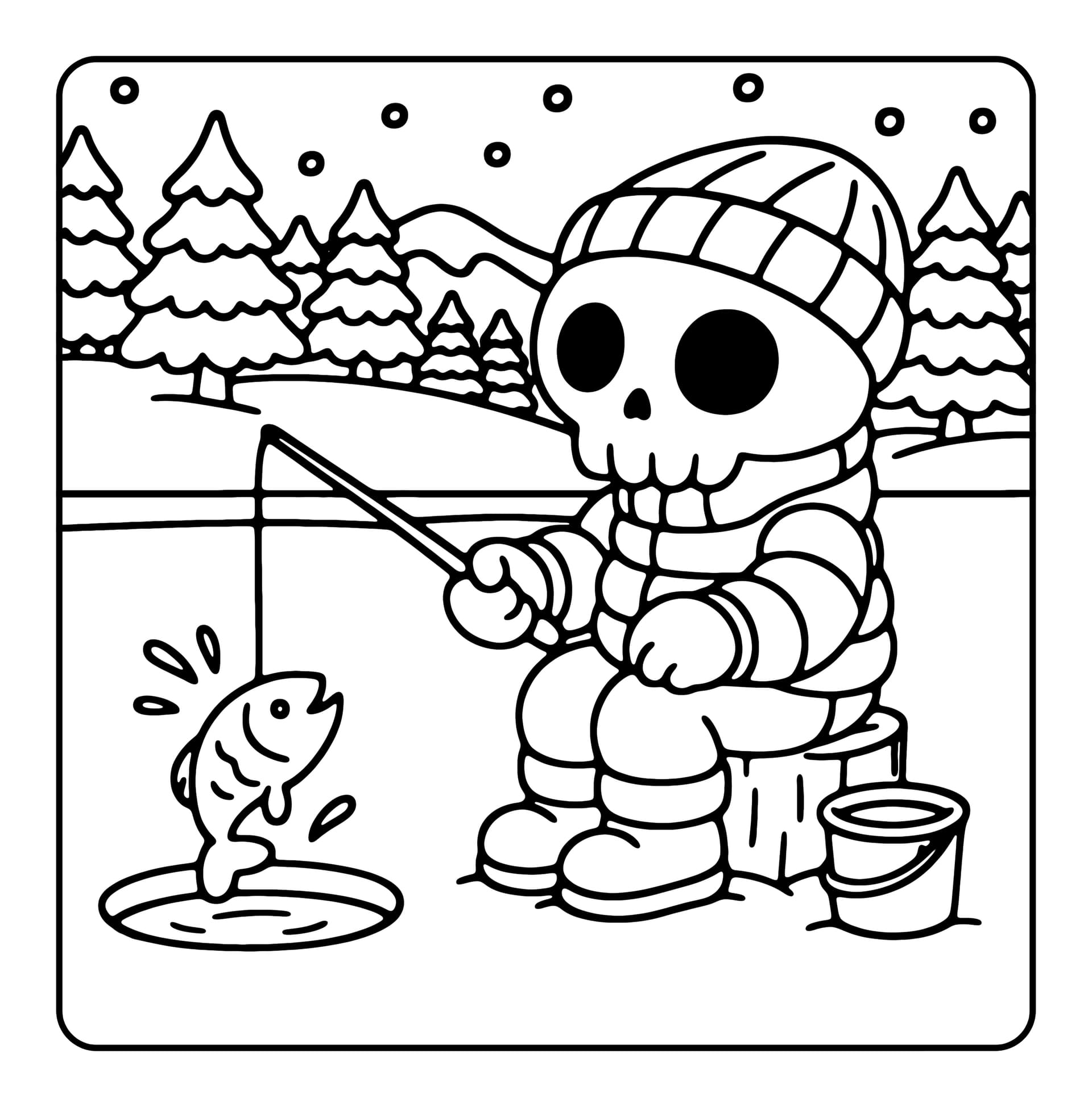 Skeleton Winter Vibes Coloring Book interior preview 3