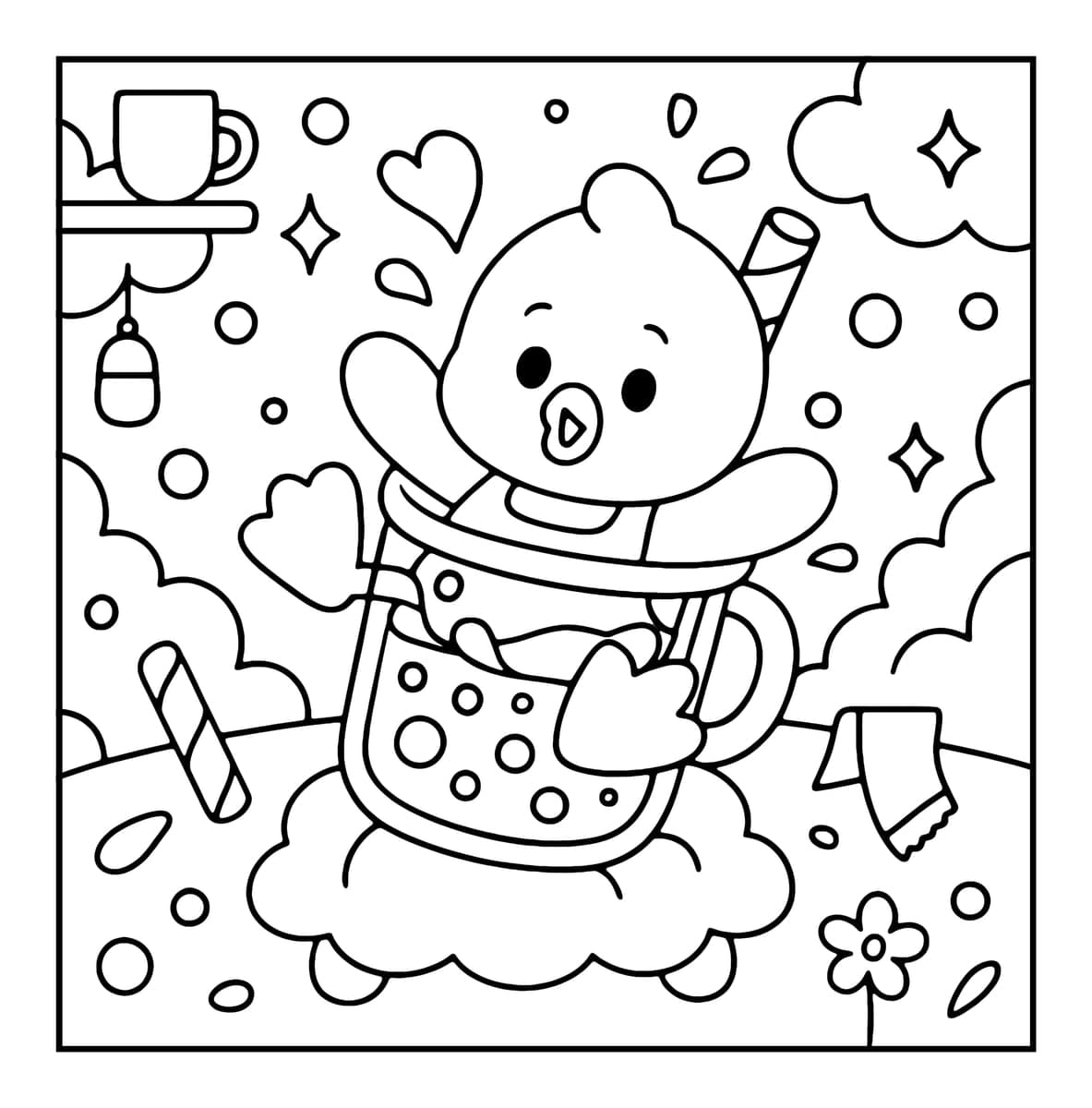 Bubble Food Coloring Book interior line art 1