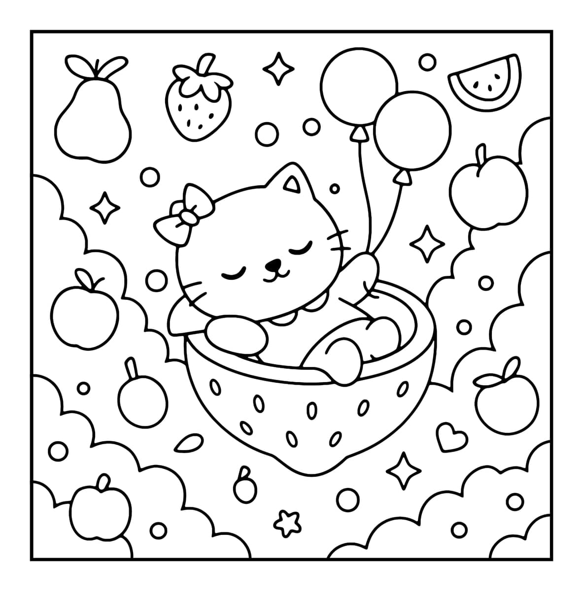 Bubble Fruit Coloring Book interior line art 1