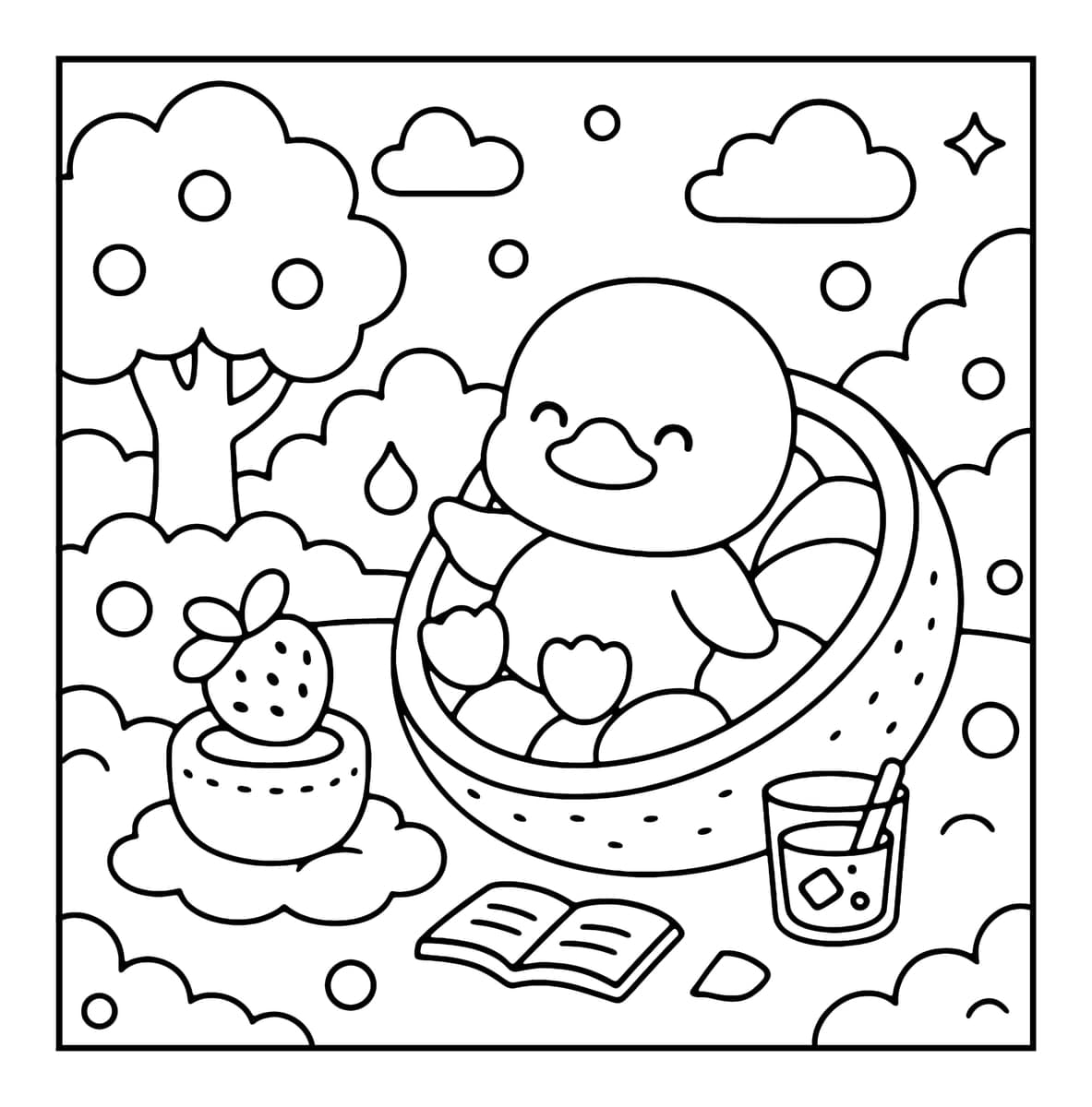Bubble Fruit Coloring Book interior line art 2