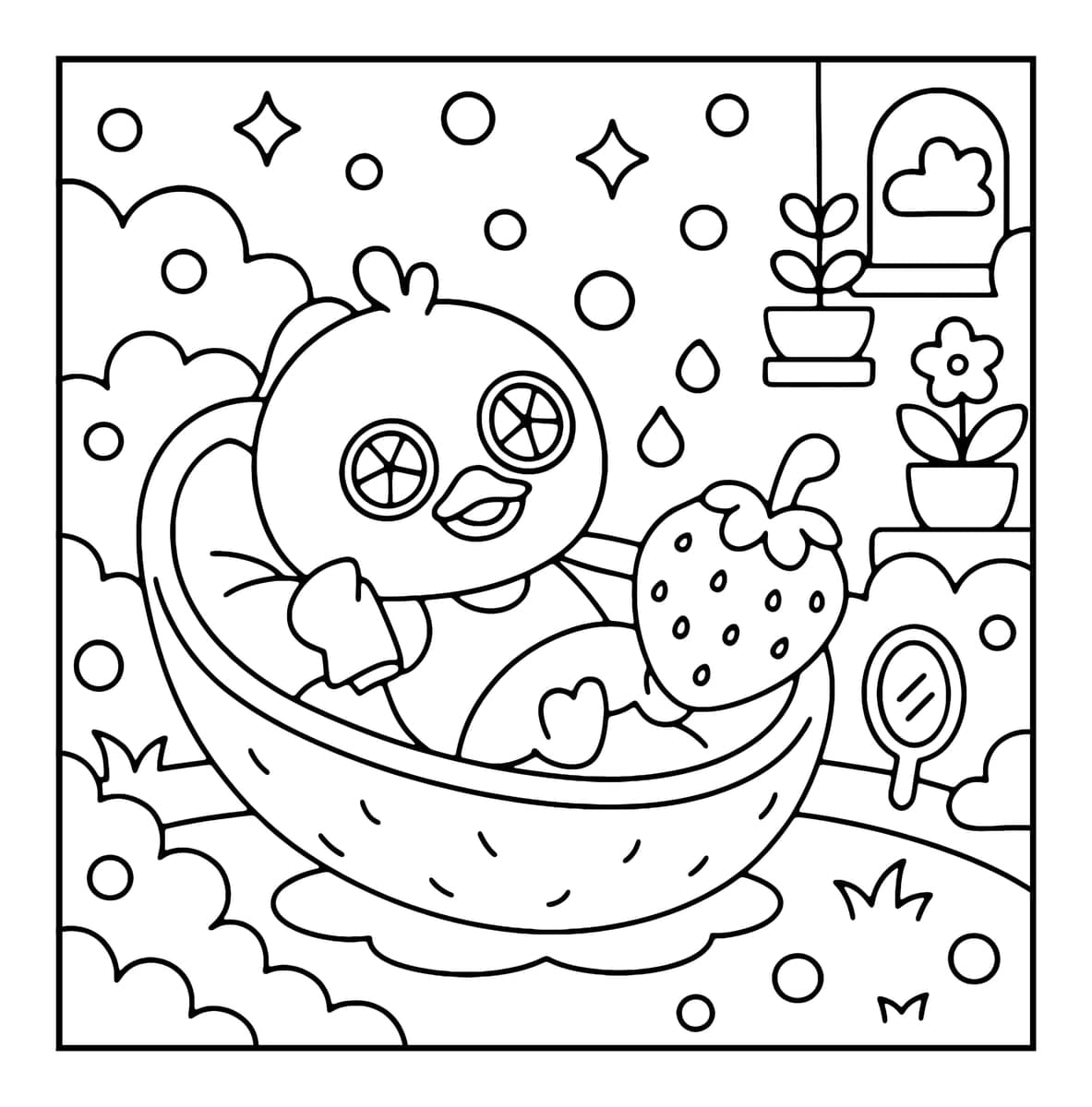 Bubble Fruit Coloring Book interior line art 3