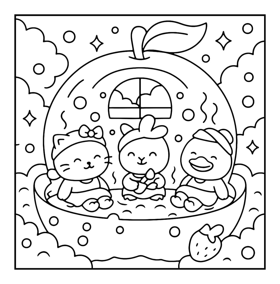 Bubble Fruit Coloring Book interior line art 4