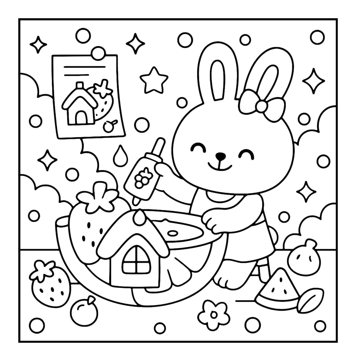 Bubble Fruit Coloring Book interior line art 5