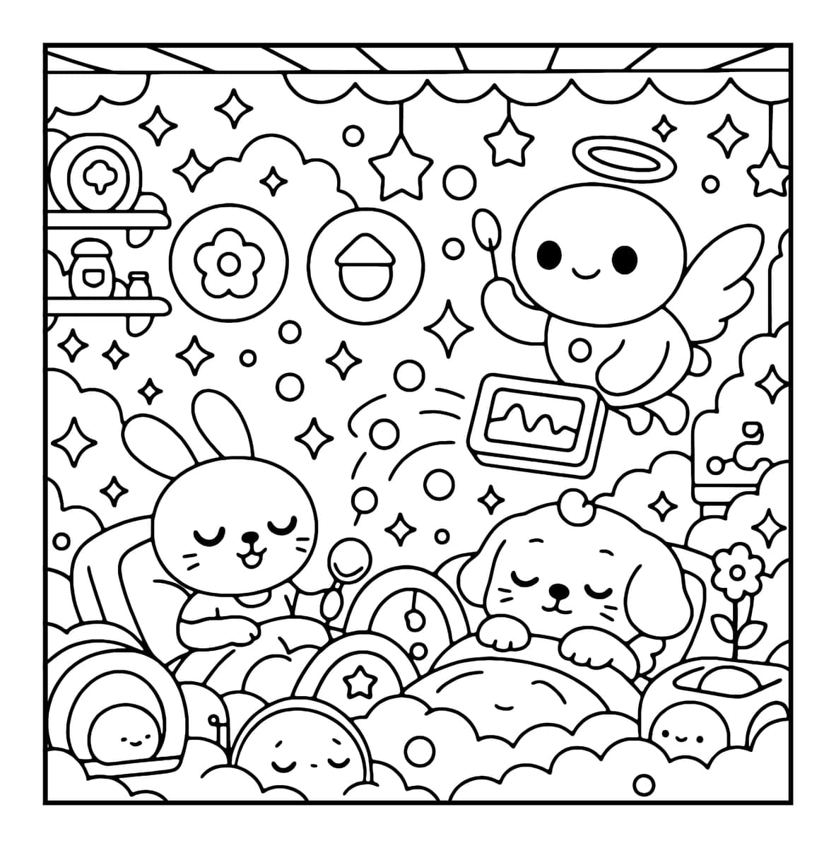 Bubble Tech Show Coloring Book interior line art 6