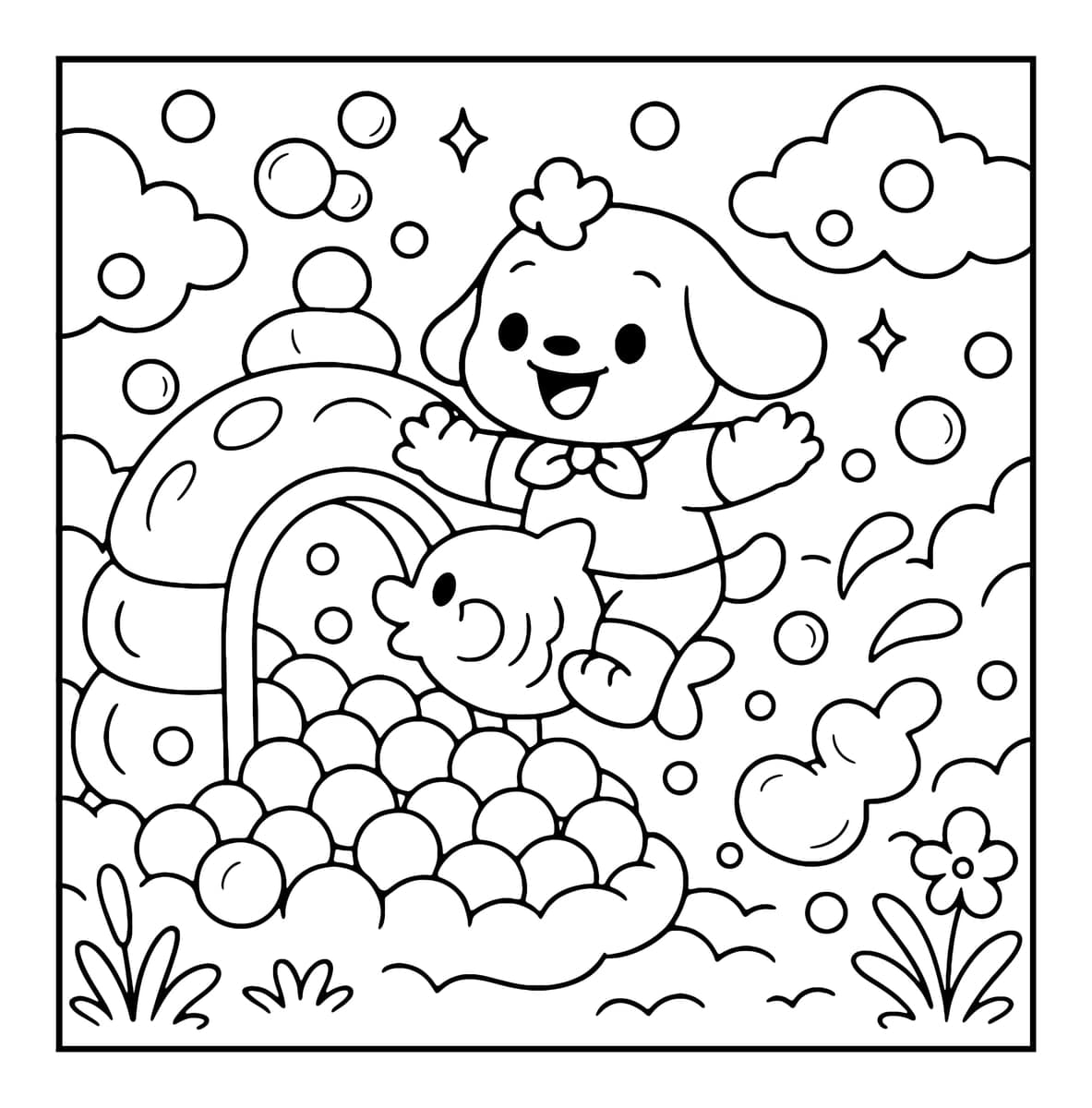 Bubble World Coloring Book interior line art 10
