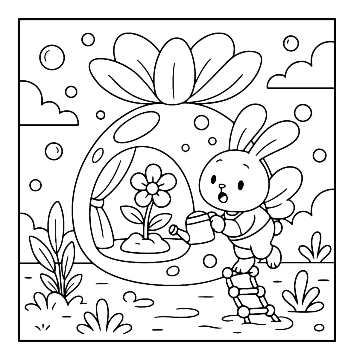 Bubble World Coloring Book interior line art 3