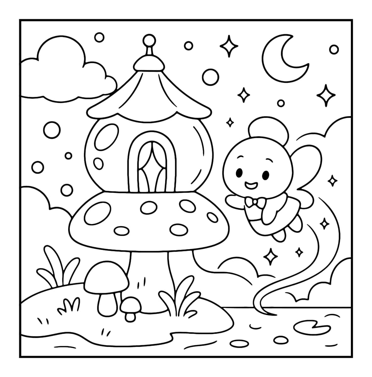 Bubble World Coloring Book interior line art 4
