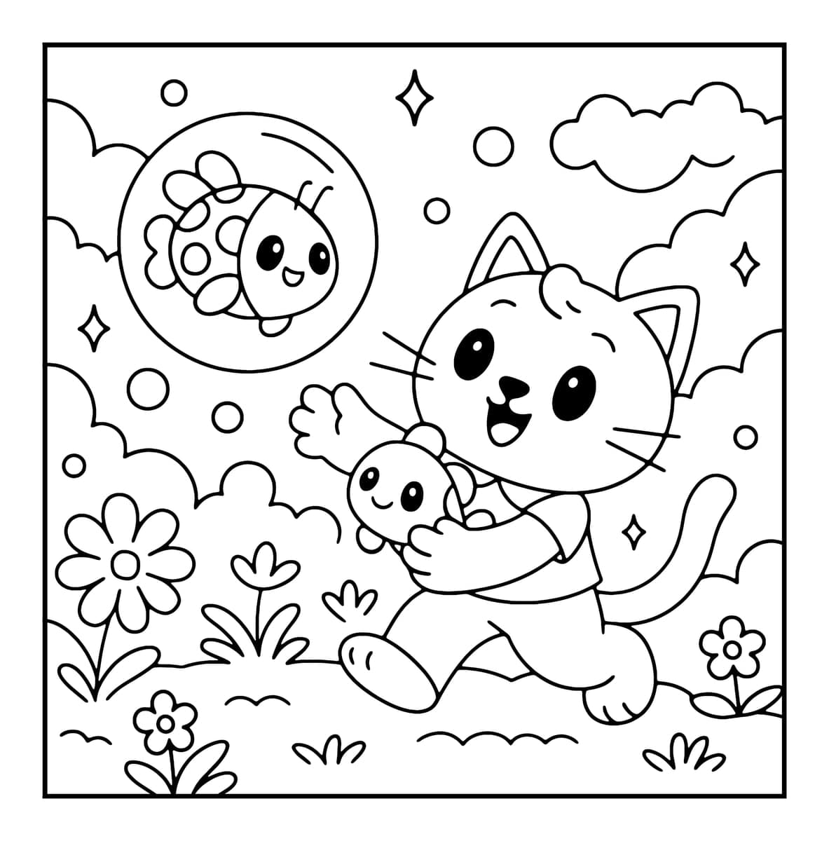 Bubble World Coloring Book interior line art 8