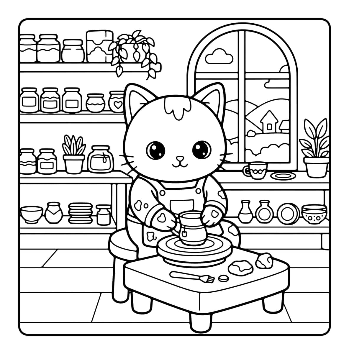 Cat Moments Coloring Book interior line art 1