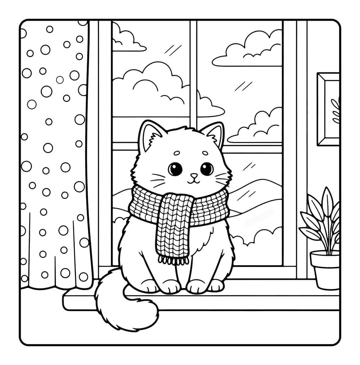 Cat Moments Coloring Book interior line art 2