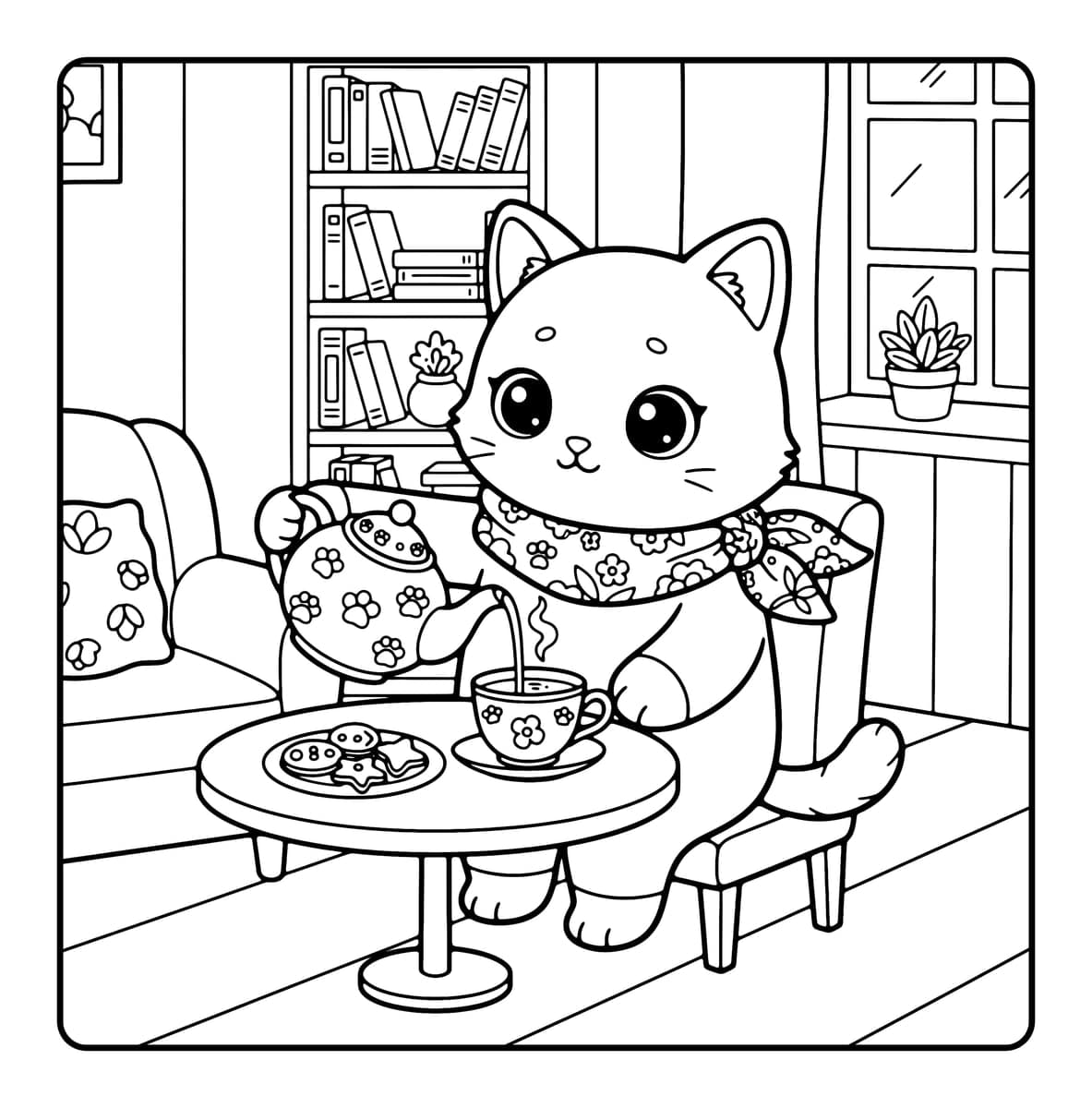 Cat Moments Coloring Book interior line art 3