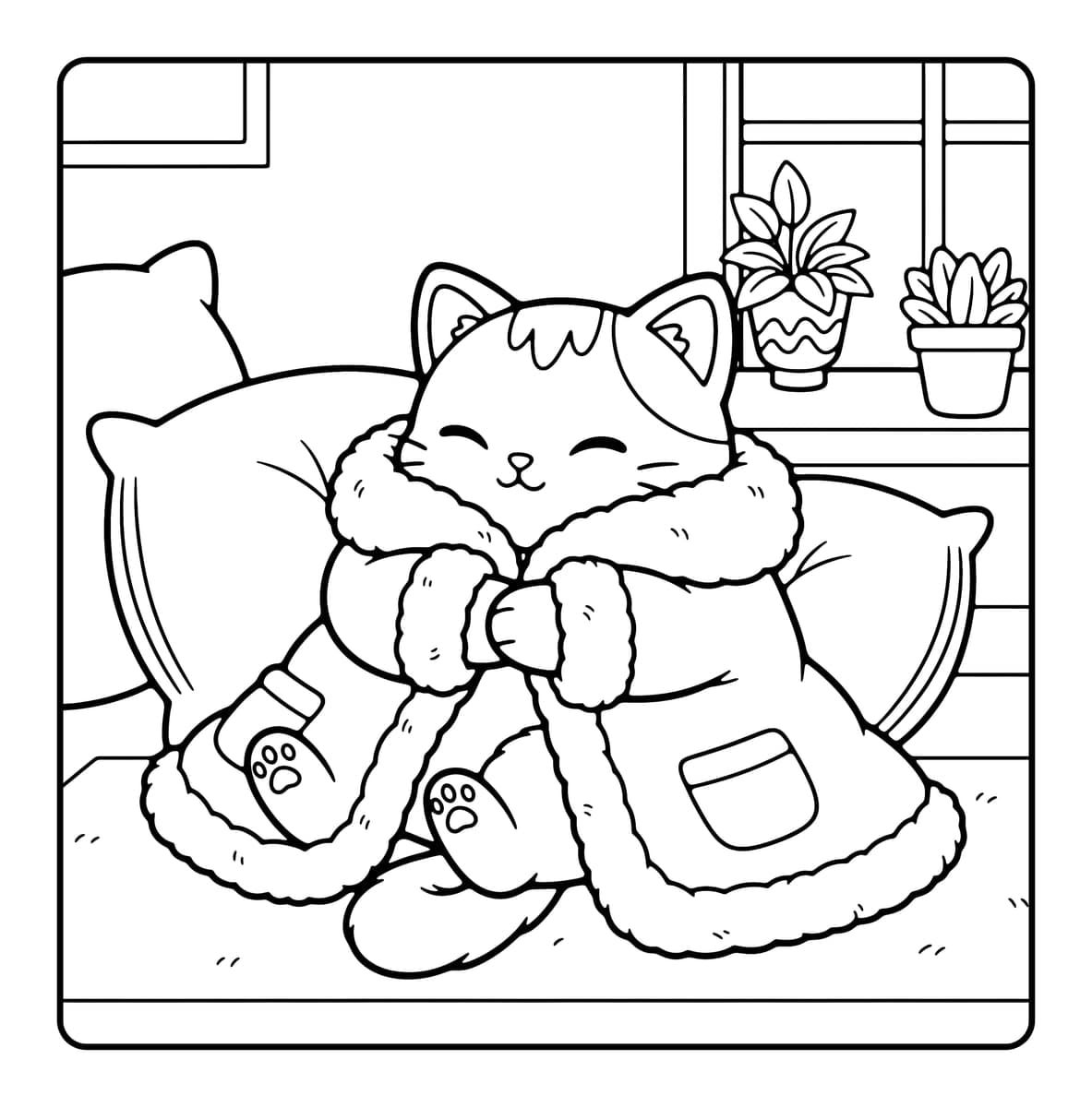 Cat Moments Coloring Book interior line art 4