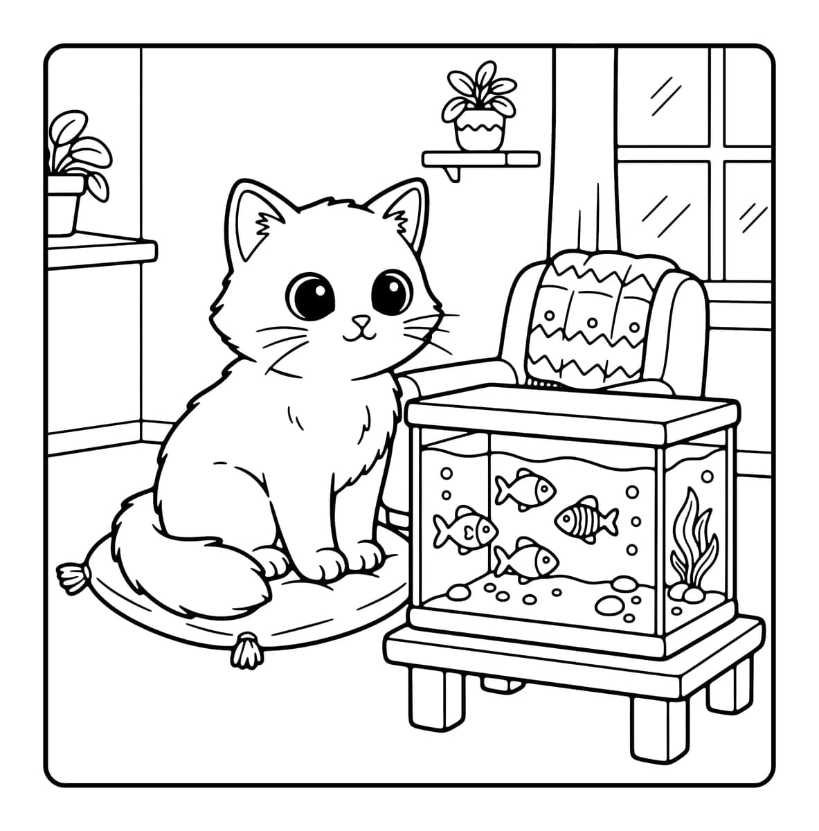 Cat Vibes Coloring Book interior line art 3