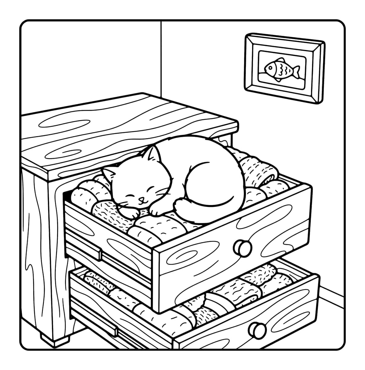 Cat Vibes Coloring Book interior line art 4