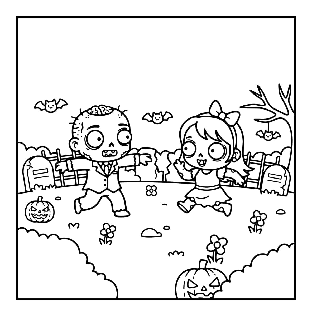 Chibi Zombie Love Coloring Book interior line art 6