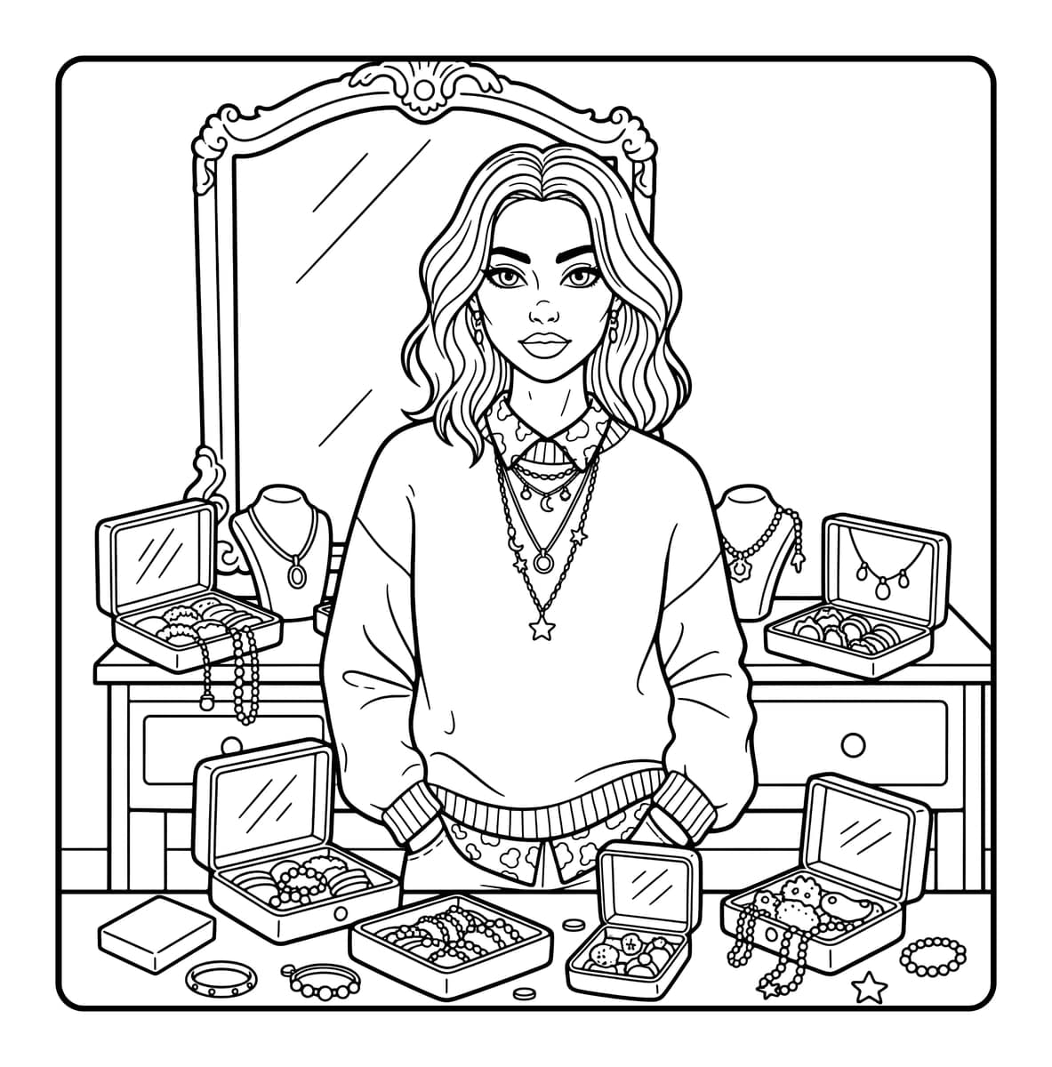 Fashion Vibes Coloring Book interior line art 1