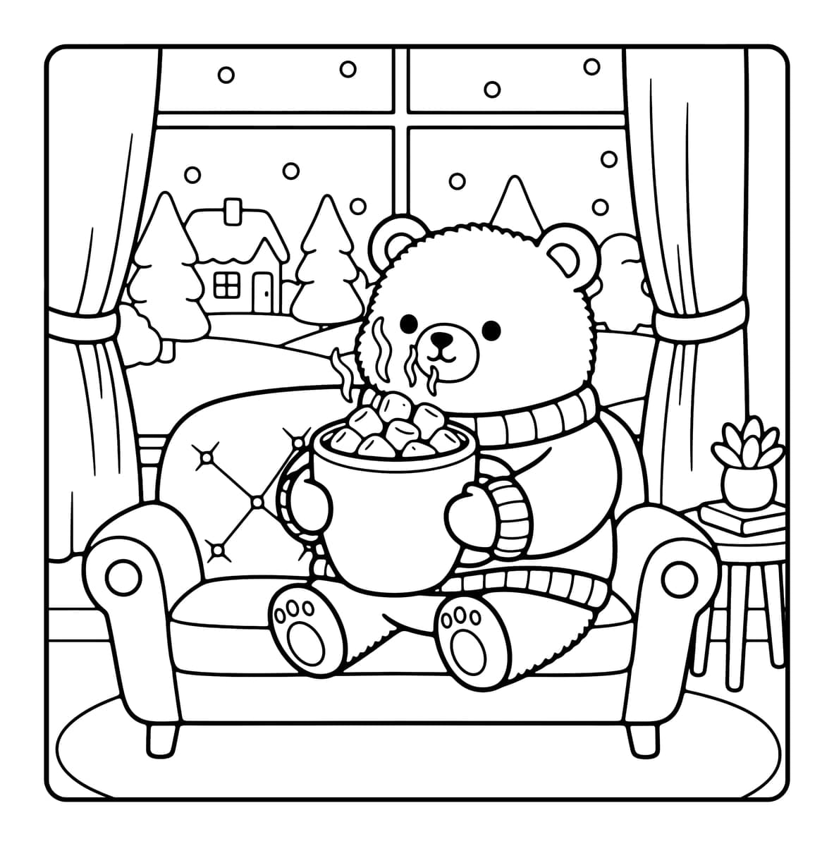 Fluffy Moments Coloring Book interior line art 1