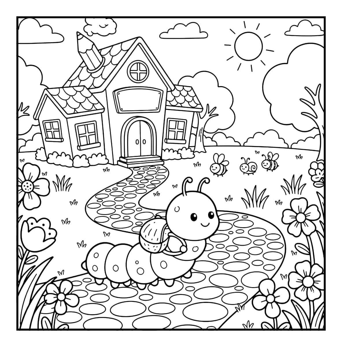 Little World Coloring Book interior line art 3