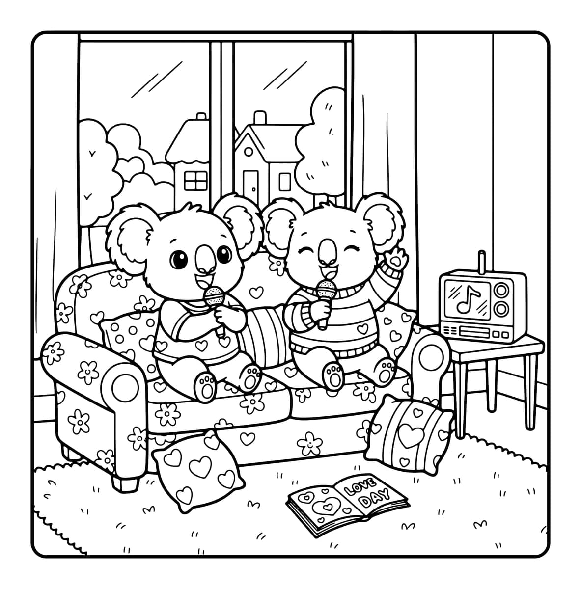 Love Day Coloring Book interior line art 1