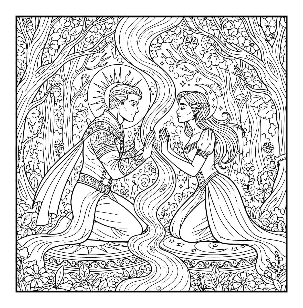 Miles Apart Love Fantasy Coloring Book interior line art 1