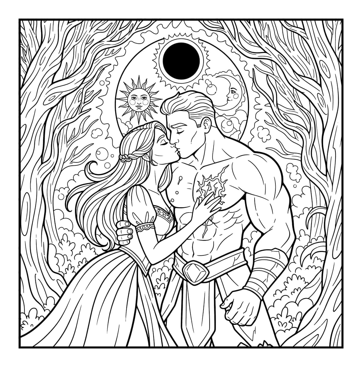 Miles Apart Love Fantasy Coloring Book interior line art 5