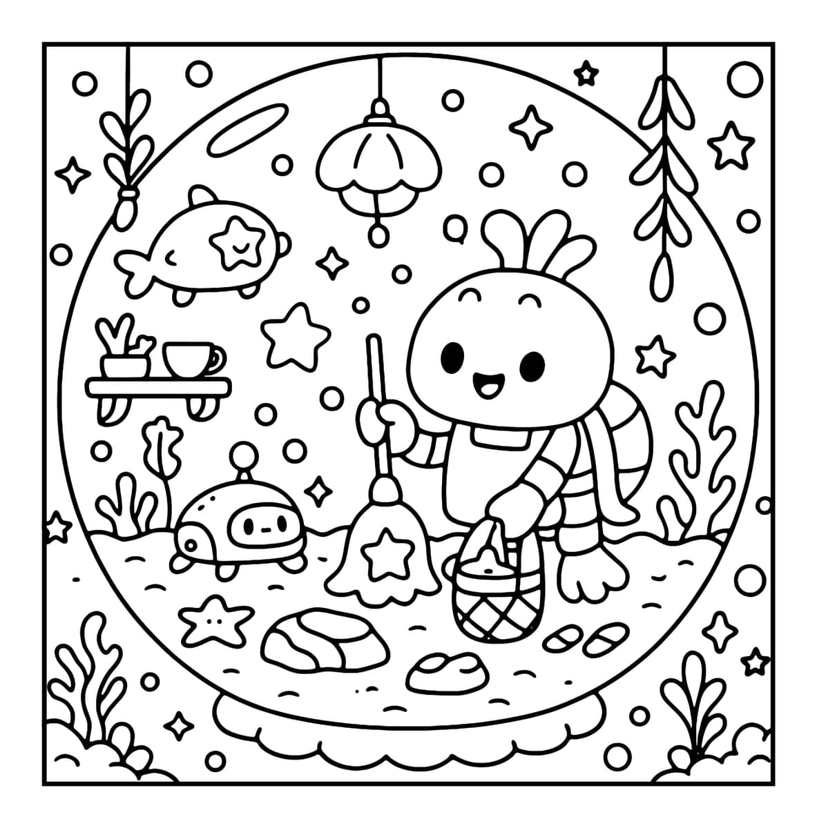 Ocean Cuties Coloring Book interior line art 1